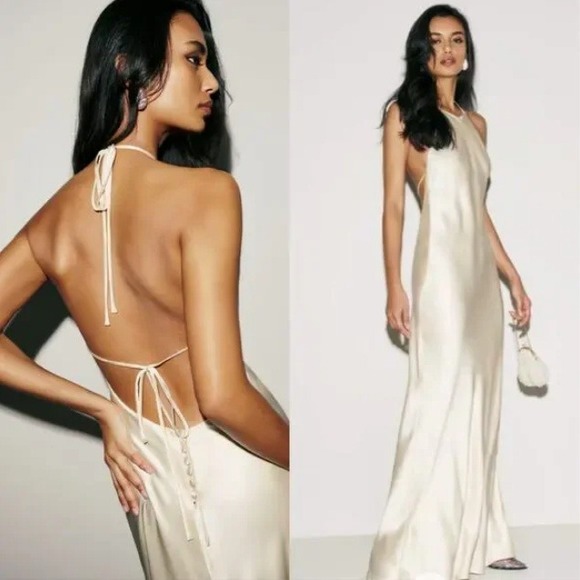 Reformation Dresses & Skirts - NWT Reformation Jeany Silk Dress Halter Neck Backless Maxi Dress Fior Di Latte M